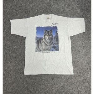 Vintage Silhouette San Antonio Heather Gray Wolf Graphic T-Shirt Mens Size Large